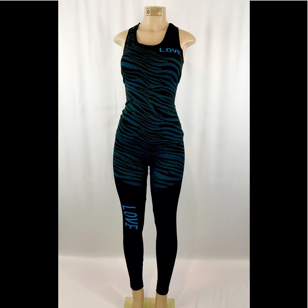 Black/blue women workout 2 piece set